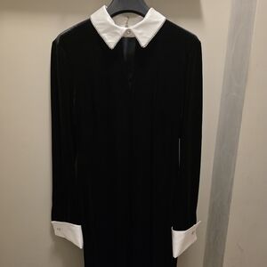 Karl Lagerfeld Black Velour Dress with White Accents